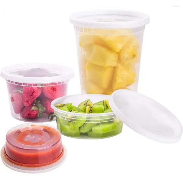 Retire os recipientes 48 Pack Plastic Deli BPA Free com tampas claras de armazenamento de alimentos caixas de geladeira descartáveis à prova de vazamentos