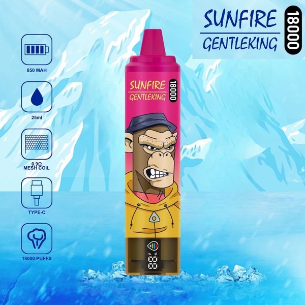 2023 Europa Heißverkaufs Sonnenfeuer Puff Vaper 18000 Puffs 25ml vorgefüllter Einweg-Vape-Vape E-Zigarette RGB Light 10 Aroma Digital Screen Vape Vapor Vapor Kit 15k Vapes