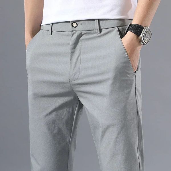 Herren dünne Hosen Solid Color Smart Casual Business Fit Body Stretchhose Männer Baumwolle formelle atmungsaktive 240424