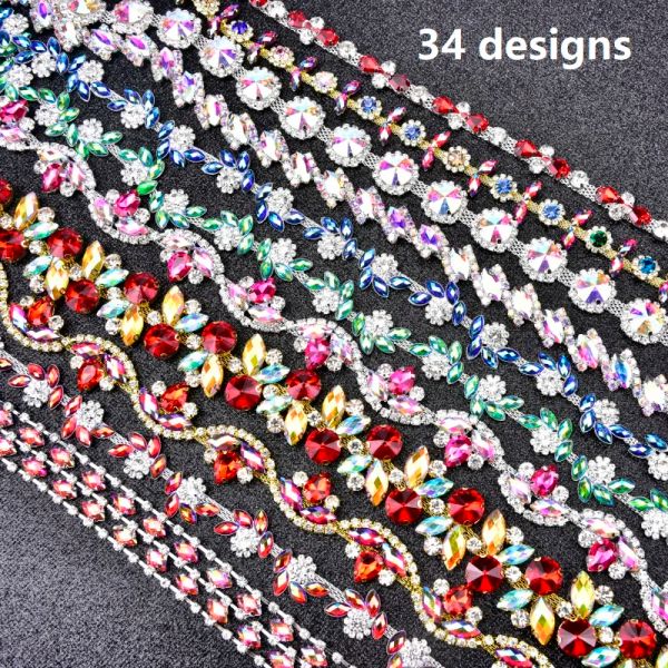 Webcams Nuovo Rinstone Glass Crystal Flower Chain Mix Colore Frignitura da sposa Cuci su vestiti APPLICA NBBON BASSE DI PASSAGGIO SCARPE CARMENTI ACCESSO