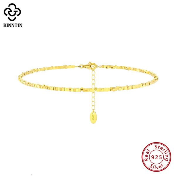 Rinntin 925 Sterling Sterling Orgget Chain Cadlet for Women 14K Gold Piede Bracciale Bracciale Bracciale Gioielli SA57 240412