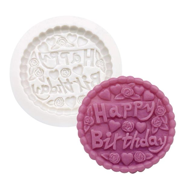 Moldes Feliz Aniversário Bolo de silicone Bakamento Moldes Sugarcraft Cupcake Baking Ferramentas de decoração de bolo de fontes de molde