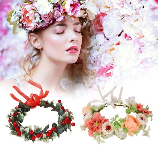 Copricapi ghirlanda di fiori artificiali in stile boho a fascia floreale ghirlanda di ghirlanda con gioielleria per capelli da sposa a nastro