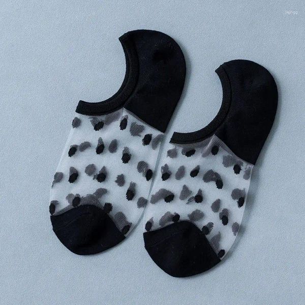 Frauen Socken Sommer Ultradünn Kristallglas Seide Transparent Polka Punkt unsichtbares Boot lässig atmungsaktive Spitze kurz