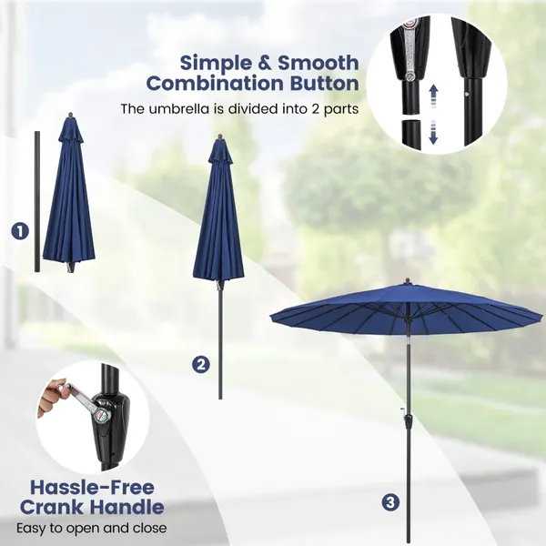 Ombrellas costway 9 ft patio round market ombrello con manico a manovella di inclinazione del pulsante