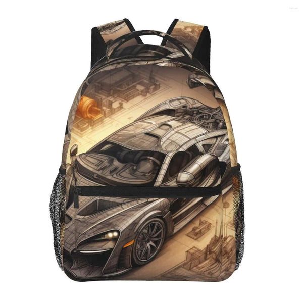 Rucksack Fantastischer Sportwagen Bleistift Schaltpläne Reise -Rucksäcke Junge Mädchen Kawaii Schultaschen Designer Print Rucksack