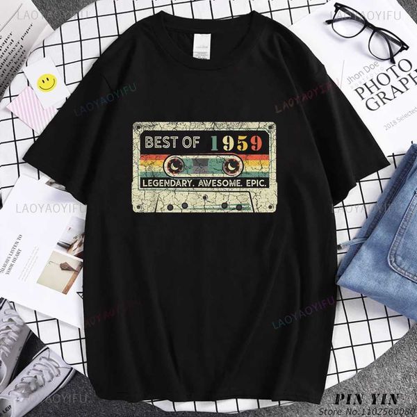 T-shirt maschile nate nel 1959 a 65 anni camicie uomini vintage 65 ° leggende audio nastro grafico regali di compleanno per estate