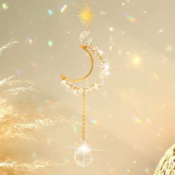 Decorações de jardim Crystal Sunscatcher Glass Ball Pingente Janela pendurada Sun Catcher Lua Catcher Light Wind Chime Garden Home Decor Decor de Natal Presente de Natal