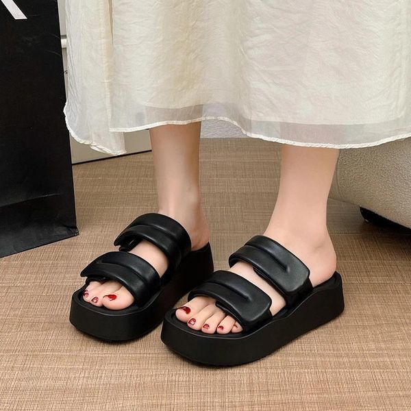 Slippers Women Flats Summer Platform Shoes Press Open Toe Sandals 2024 Slides Walking Slingback Flip Flops Zapatillas Mujer