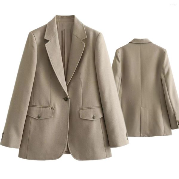 Frauenanzüge MaxDutti Minimalist Khaki Casual Blazer Frauen Nordische Jacke modische und elegante Anzug Tops Vintage