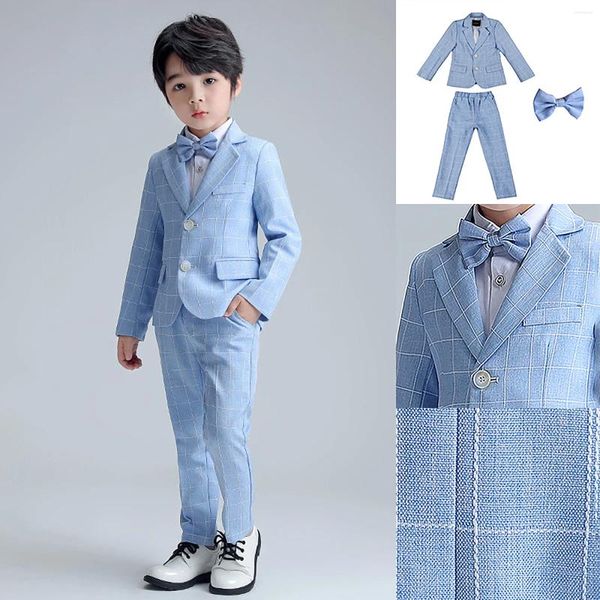 Ternos masculinos de terno de menino de terno xadrez pequeno apresentador de anfitriões Blazer de roupas infantis com calças gravata borboleta e jaquetas