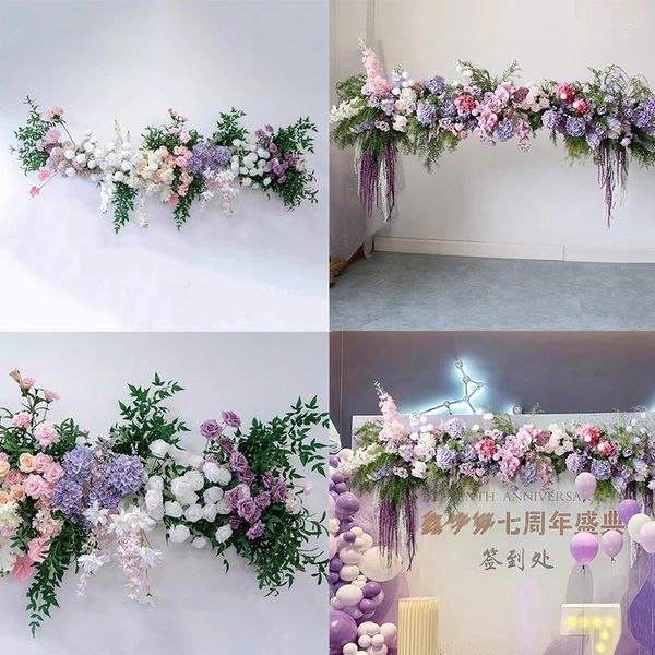 Fiori decorativi 2,6 m Purple White Wedding Arch Decor decorazioni artificiali Flower Rhow Dispagny Hanging Corner Finestra vestito da finestra PROP