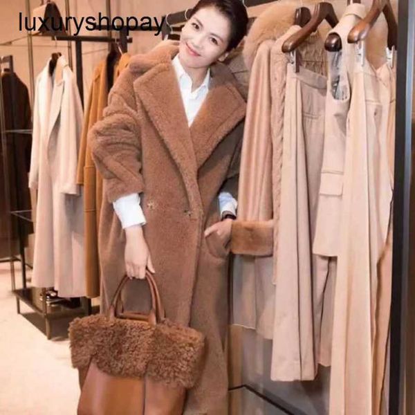 Maxmaras Coat orsacchiotto femminile Womens Coats Wool Inverno Celebrity Sago Sheep Cut Fleece Medium Long True Pell