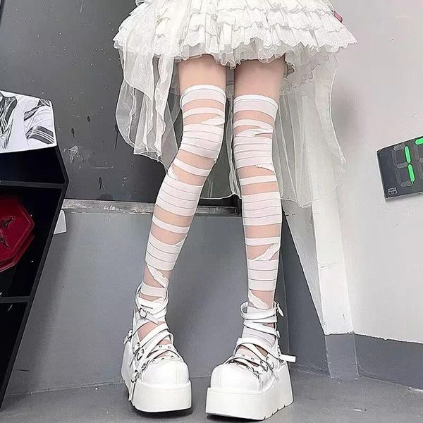 Donne calzini giapponesi lolita in bianco e nero bandage jk uniformi calze a croce