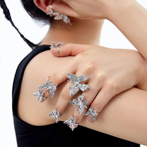 Anelli a grappolo Y2K farfalla anello di agitazione della geometria irregolare regolabile set in stile coreano per le donne accessori gioielli alla moda all'ingrosso