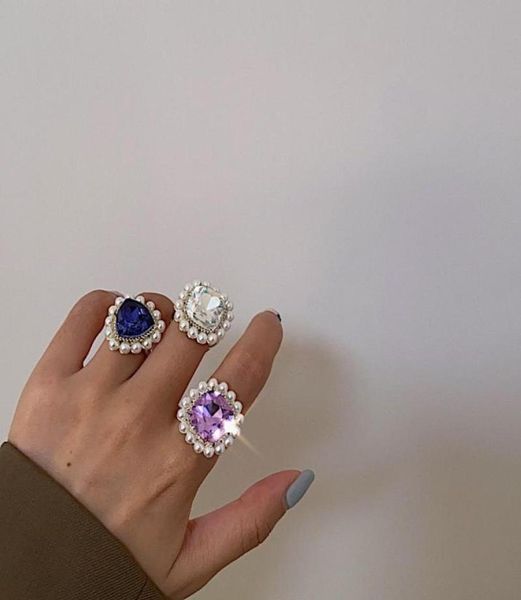 Ringos de pérolas de pedra de gemas de luxo para mulheres, senhoras coreanas, estilo exagerado de moda retrô ring ring bague vestor presente de casamento 8062523