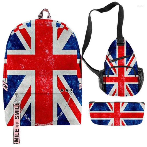 Backpack National Flag 3pcs/set 3D Imprimir Oxford Waterproof Notebook Multifunction Backpacks Sacos de peito Caixa de lápis