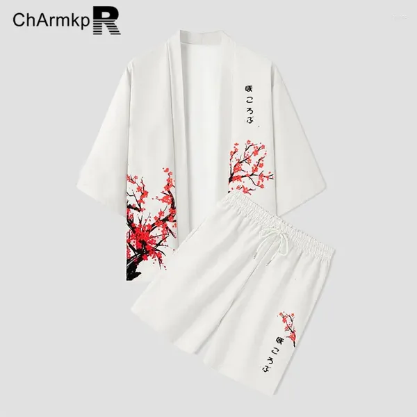 Trechsuits masculinos Fashion Charmkpr tops shorts Conjuntos de manga curta 2024 Impressão 3/4 Kimono Duas peças roupas 2pcs