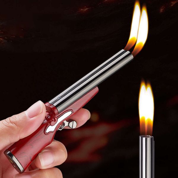 Coole Gadgets Kerze leichter kreativer Mini -Pistole Dual Flammen nachfüllbar Butan ohne Gas -Feuerzeuge Geschenke für Männer Dropshipping Lieferanten