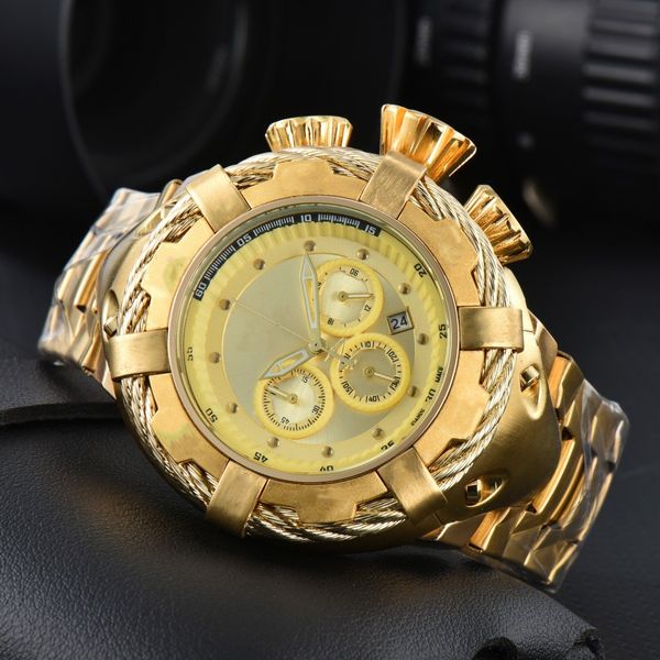 2024 Royal Gold Pop Watch Outdoor Sports Watch Quartz Metal Bezel Steel Strap Calendario Display