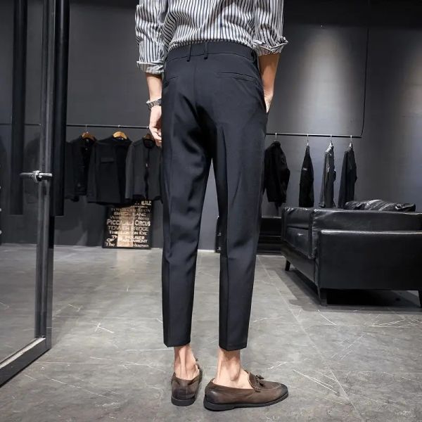 Calça de terno masculino calças tornozelo calça preta de calça formal start slim fit estilo coreano calças casuais azul branco cinza azul