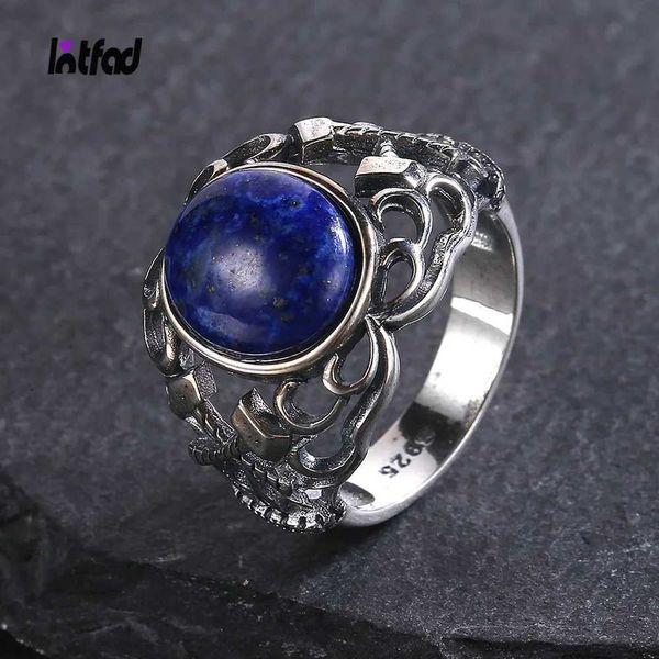 Bandringe 925 Sterling Silber Ring 10 * 12 mm Natural Celestial Stone Labrador Axt Hollow Design Schmuck Damen Turquoise Ring Geschenk Q240427