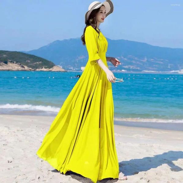 Платья для вечеринок 2024 Летнее женское шифоновое платье сплошное длинное богемное пляж Элегантная дама Maxi Clothing vestidos 4x