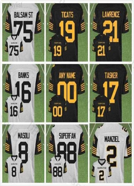 2023 Nuovo stile 2 Manziel 16 Banks Hamilton Tiger Cats Maglie personalizzate qualsiasi nome qualsiasi numero Black9504418