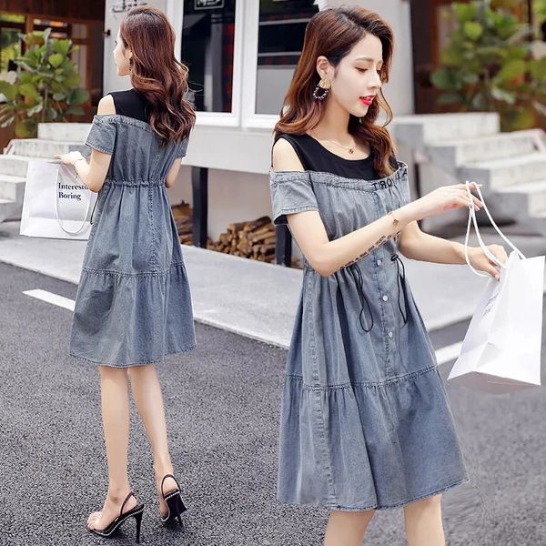 FINOI Abito in jeans in due pezzi Donne Summer Corea Corea sciolta patchwork Vestidos Mujer Casual Mid-Length Jeans Dresss 240418