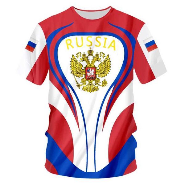 T-shirt maschile Maglietta da uomo Summer T-shirt Russian Flag Stampa corto Slve Equipaggio Abbigliamento da uomo Fashi