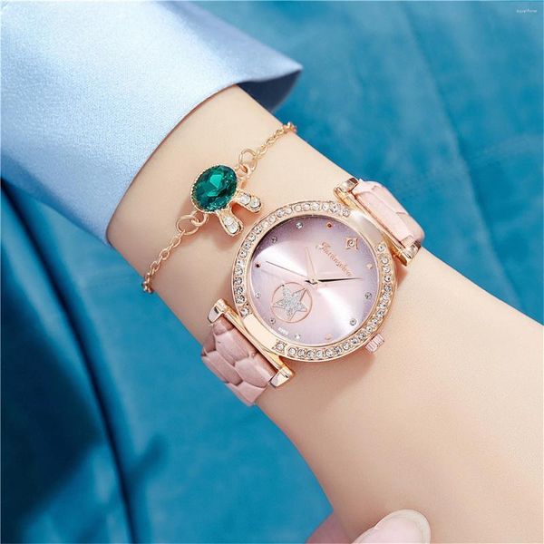 Relógios de pulso 2024 Women Women Women Fashion Rose Gold Watch Bracelet Set Ladies Ladies Aço inoxidável Correia de prata feminina quartzo feminino