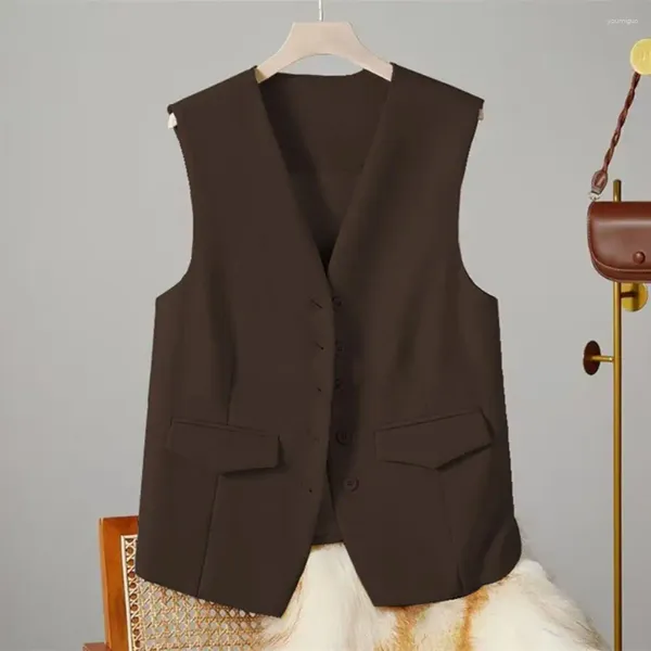 Kadın yelek takım elbise sonbahar moda kolsuz ceket 2024 kadın v yaka çalışan Kore kadın dış giysiler