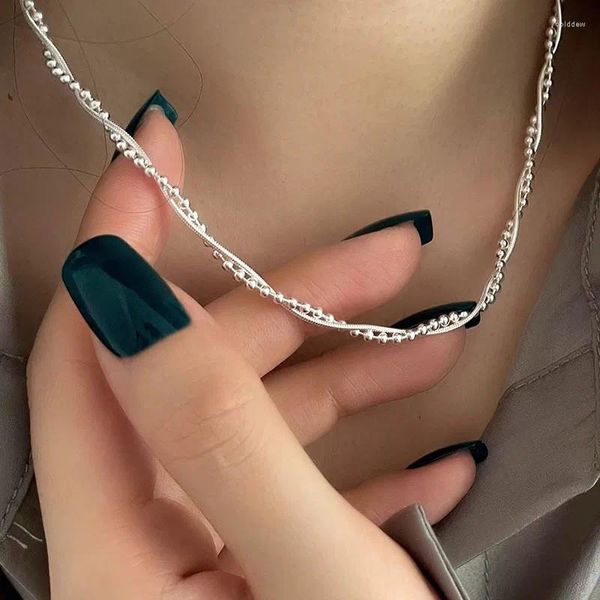 Anhänger 925 Sterling Silber Halskette Doppelschichten Choker Perlengeflecht Geometrisch für Frauen Mädchen Schmuck Geschenk Drop Großhandel Großhandel