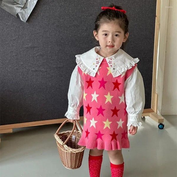 Girl Dresses Girls One Piece Abito lungo vestito senza maglione a manica Spring Autumn Fashion Star Knit Sweet Lovely Outdoor All-Match