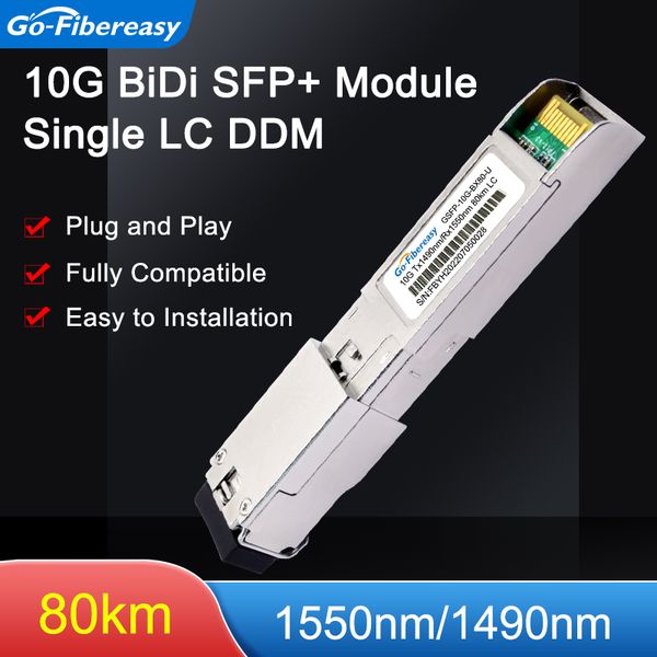 Módulo SFP+ 10G BIDI 80KM TX1490NM/RX1550NM 10GBASE WDM SFP FIBRA OPTICO FIBRA ÓPTICA FIBRO ÚNICO LC DDM SFP+ Módulo de chave