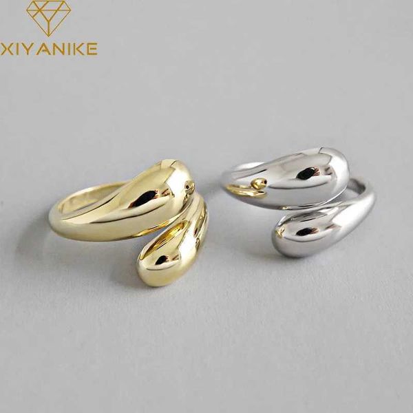 Anelli di banda Xiyanike Silver Colore Trend coreano Anelli lisci per donne coppia vintage oro geometrico Gioielli da sposa fatti a mano Q240427