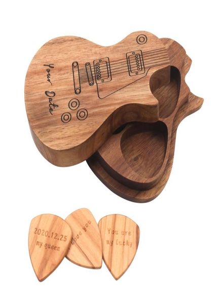 Picks de guitarra colecionador de caixa de picareta de madeira com 3pcs Wood Mediator Acestors Peças Ferramenta Música Presente WRAP7138562