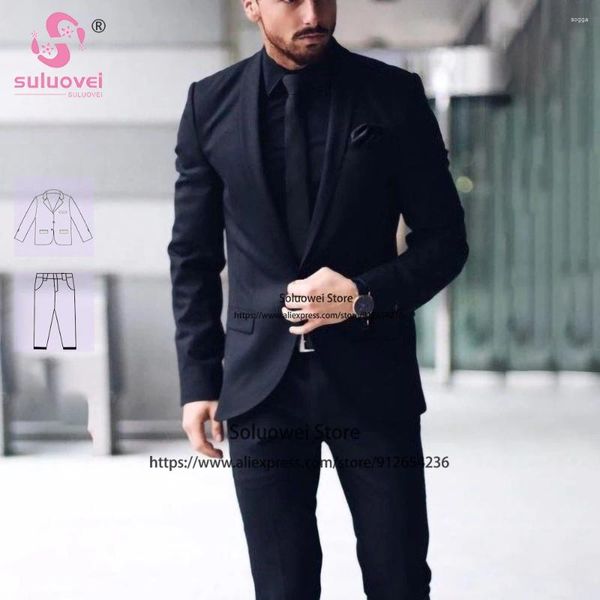 Erkek takımları moda koyu lacivert slim fit erkekler için 2 adet pantolon set parti damat düğün şal yaka smokin smokin