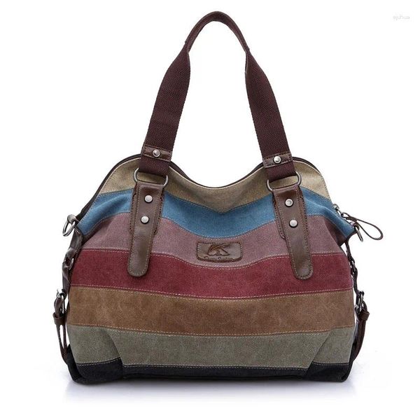 Umhängetaschen Canvas Women Bag Casual Retro Fashion Art College Frauen Messenger mit großer Kapazität Hit-Farbsticken