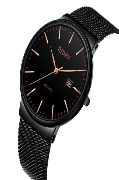 Avanços de pulso Biden Mens Relógio 2021 masculino moderno elegante preto em aço inoxidável Data Auto Display Chic Waterprop Quartz Watwatch W5374981