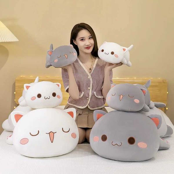 Cuscino/decorativo gatto kawaii giocattolo peluche peluche sdraiate gatto dorso cuscino bianco grigio adorabile regalo di peluche regalo di compleanno per bambini