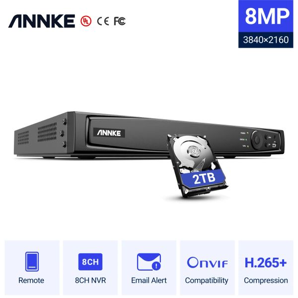 Webcams Annke 8CH 8MP POE NVR Network Video Kaydedici POE IP Kamera P2P Bulut Fonksiyon Fişi ve Oynatma