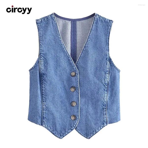 Coletes femininos Circyy Denim colete Mulheres Jean Top Fashion Button Front Button