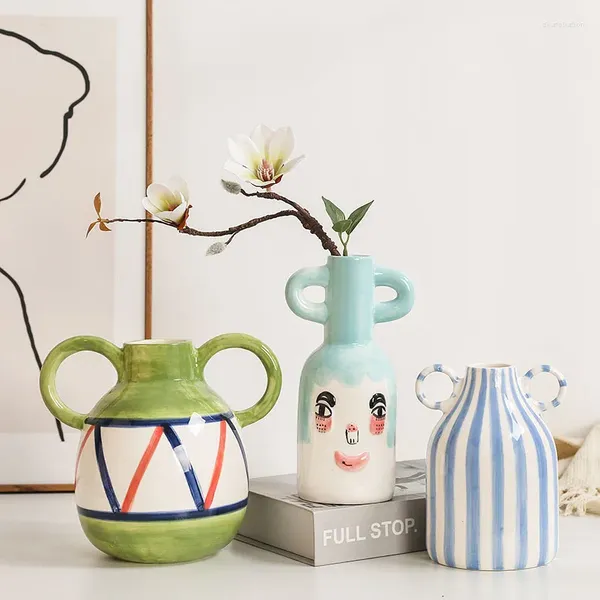 Вазы ручной нарисованной бинауральная полоса керамическая ваза орнамент орнамент домашнее обеденный стол