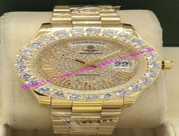 Factory S 3 Style 18K giallo maschile in oro giallo 43 mm orologio da diamante grande personalizzato con diamanti autentici a quadrante romano meccanica automatica3756654