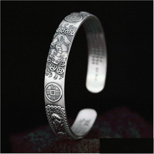 Pulglela bangle antique sier cor pixiu scpture vintage sutra lucky coração pingente punk homens meninos apresentam jóias de charme dhfye