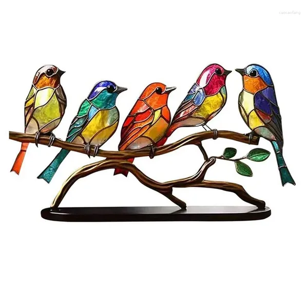 Figurine decorative 2x uccelli colorati su ornamenti desktop di ramo Multicolore METAL METALE Ornament Ironia