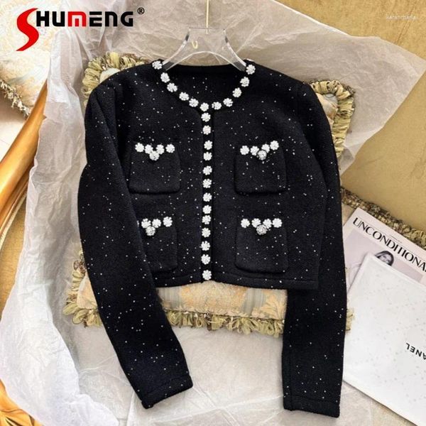 Damenjacken 2024 Herbstjacke Schwere Industrie Bright Seide Textur Fortgeschrittene Hofstil Mode Socialite Coat Rock Outfits