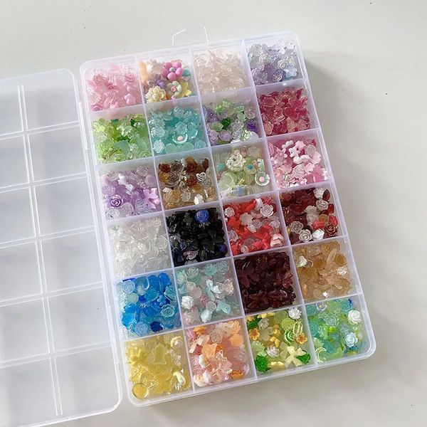 1Box zufällig gemischte Harz Blumennägelzauber Herz 3D Flatback Nail Art Dekoration DIY Accessoires für Acrylnägel 240415