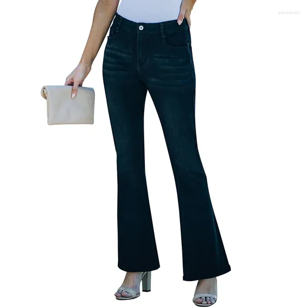 Jeans femininos calças mulheres elegantes elásticas elásticas de jeans sólida Lady Flare Rous